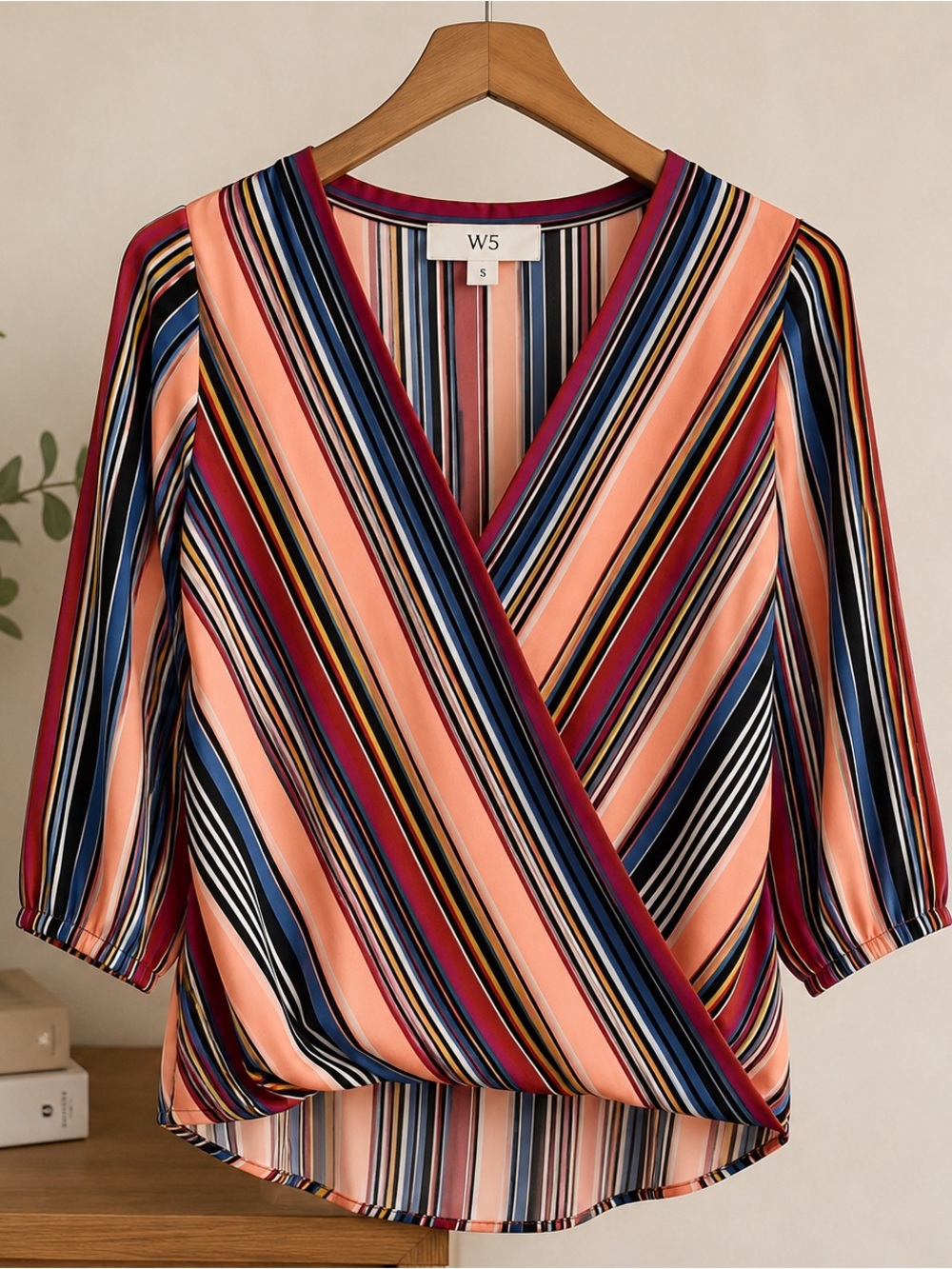 Anthropologie W5 Surplice Wrap Blouse Multicolor Stripe Boho Top Size Small